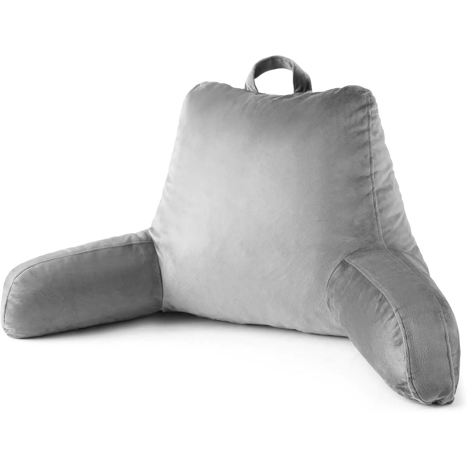 Reading Pillow for Bed with Arm, Large Backrest Cushion for Sitting Up in Bed, Plush Ergonomic Back Pillow for Reading, Watching TV, Gaming & Relaxing,Pillow with Shredded,Grey