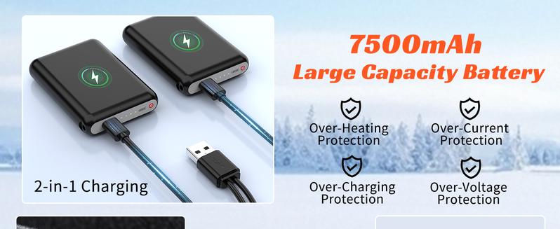 Winter Electric Heated Gloves with Light, USB Touchscreen Gloves for Men & Women - Hand Warmers with Finger Heating, 5V 7500mAh Battery for Hunting, Fishing, Skiing, Motorcycle