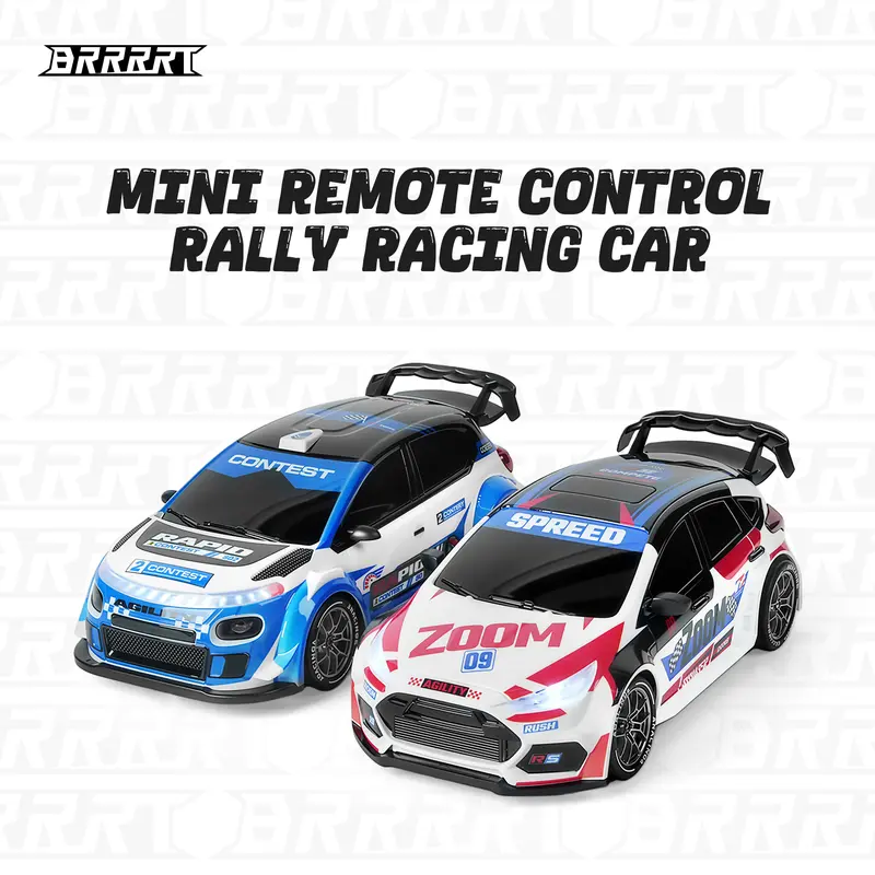 BRRRRT Mini Remote Control Rally Car, Realistic Design with 4WD System, All-Terrain Performance, Shock-Absorbing Structure, Equipped with Sound and Light Effects, Includes Rally and Racing Tires — Perfect RC Toy for Kids and Adults