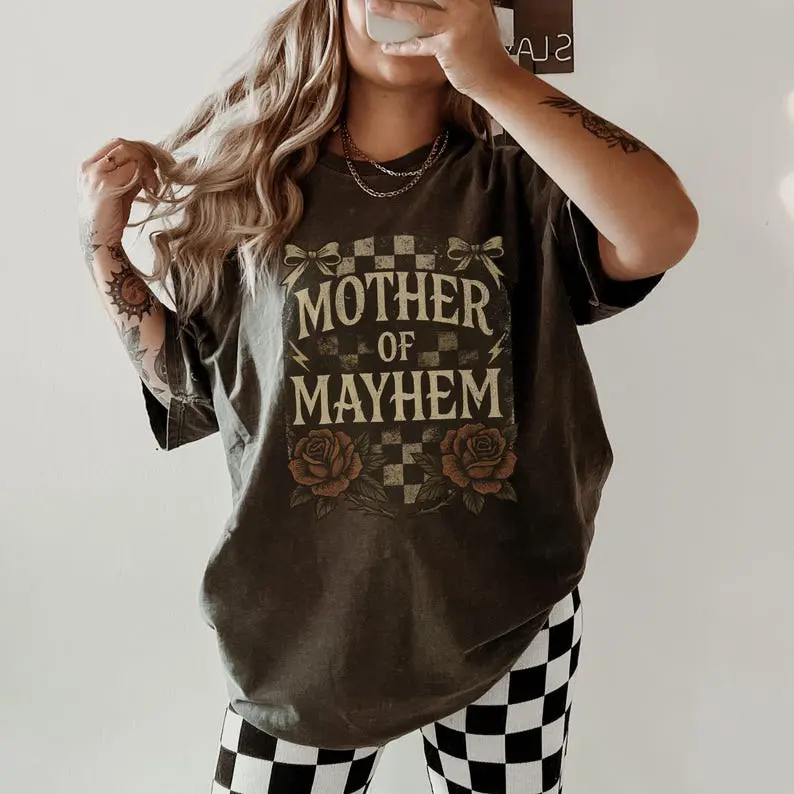 Comfort Colors Mother Of Mayhem T-Shirt, Edgy Funny Mom Graphic Tee, Badass Mama Shirt, Trendy Tired Mom Top, Cool Mom Gift for Mother’s Dayy