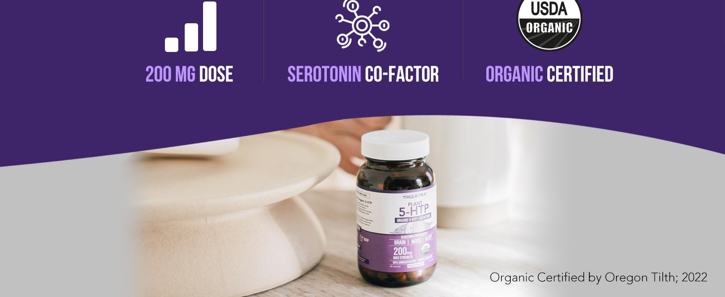 Plant 5-HTP 200 mg, 99% 5HTP Plus Cofactor Vitamin B6 & Lion’s Mane | Water Extracted from Organic Griffonia Seeds | Supports Mood, Cognition & Sleep