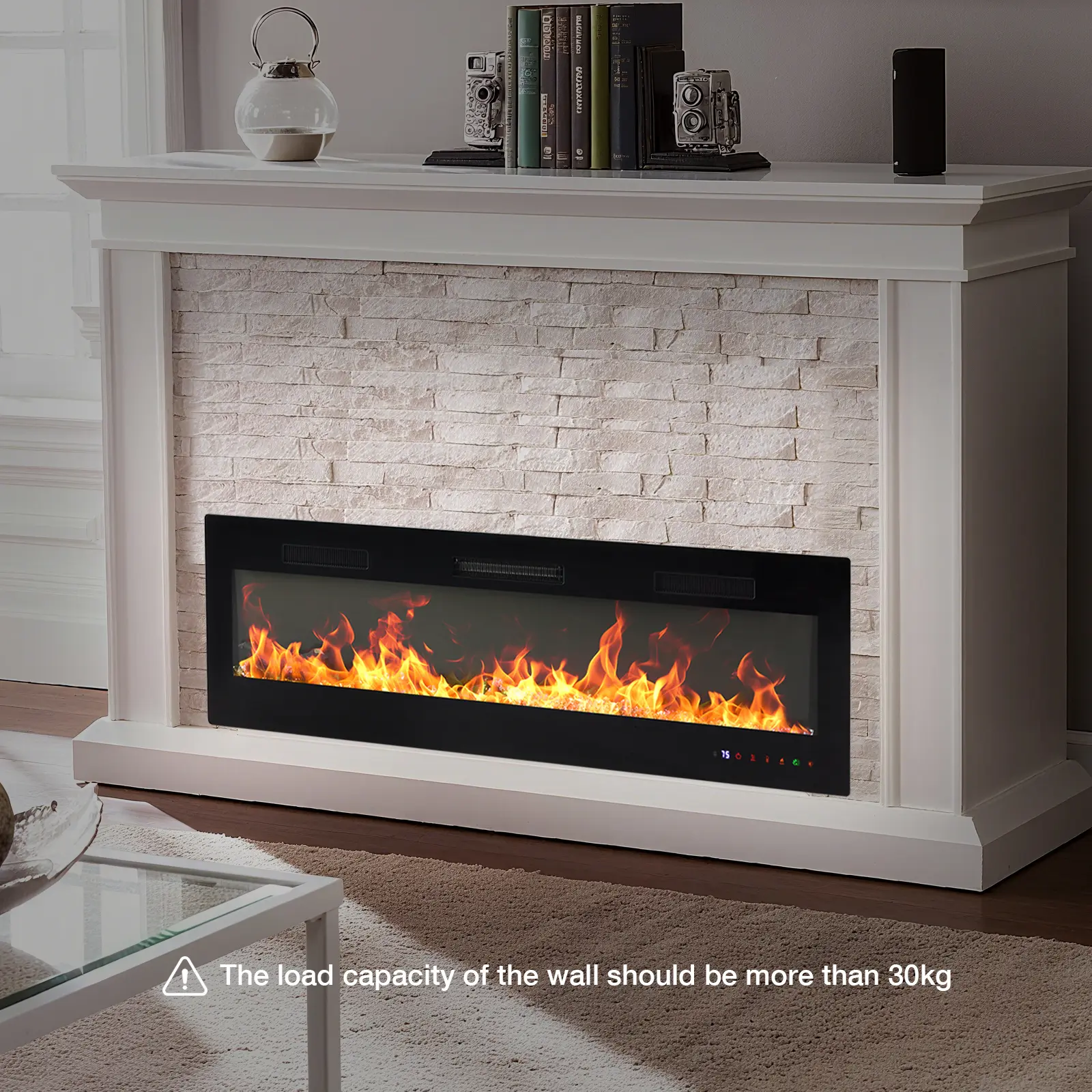 1500W Electric Fireplace Insert - Wall-Mounted, Recessed & Freestanding Heater with Remote Control, Touch Panel, Flame Adjustment, 12H Timer for Indoor Household Use