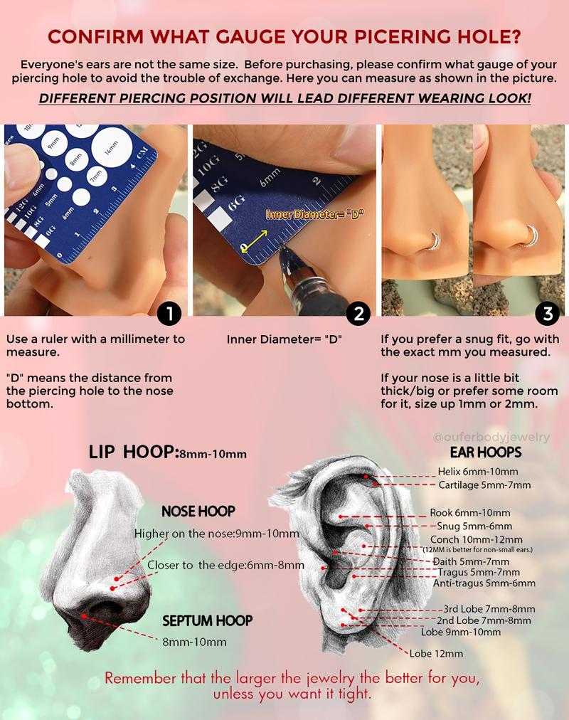 Oufer 18G AAA+ Micro Gem CZ Hinged Double Row Nose Nostril Piercing Hoop Ring in 316L Stainless Steel - Available in 5mm to 12mm Inner Diameter Options - Cubic Zirconia