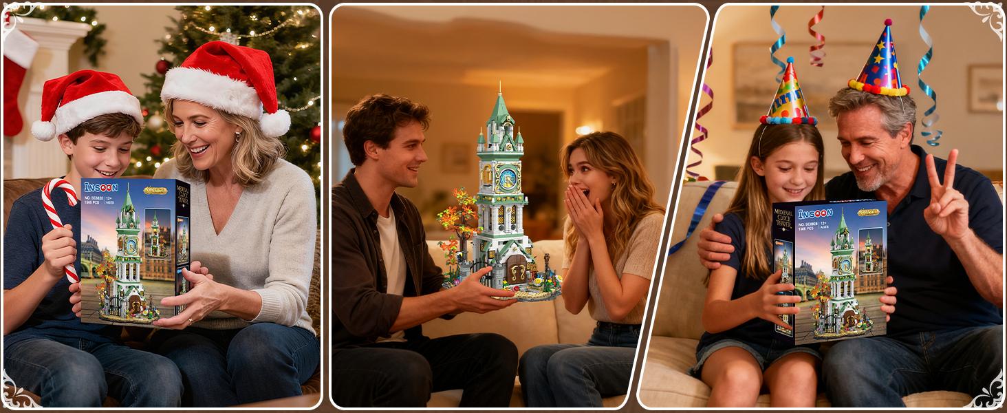 Magic Clock Tower Building Set with Light, 1566 PCS Big Medieval Castle House Construction Model with Owl & Garden, Home Decor Building Block Kit, for Adults Teens Boys Girls 12+