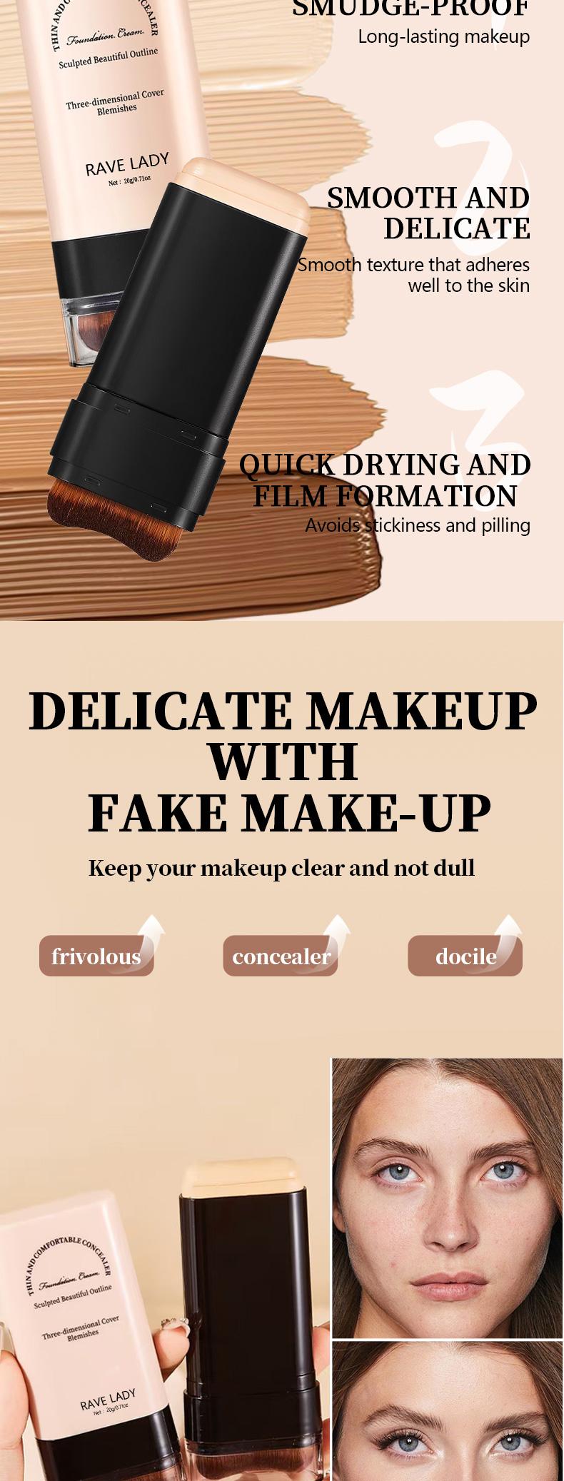 2-In-1 Concealer Foundation Stick, Covers Dark Circles, Waterproof Sweatproof Makeup, Flawless Daily Use, Long-Lasting Coverage, Concealer Foundation Hybrid