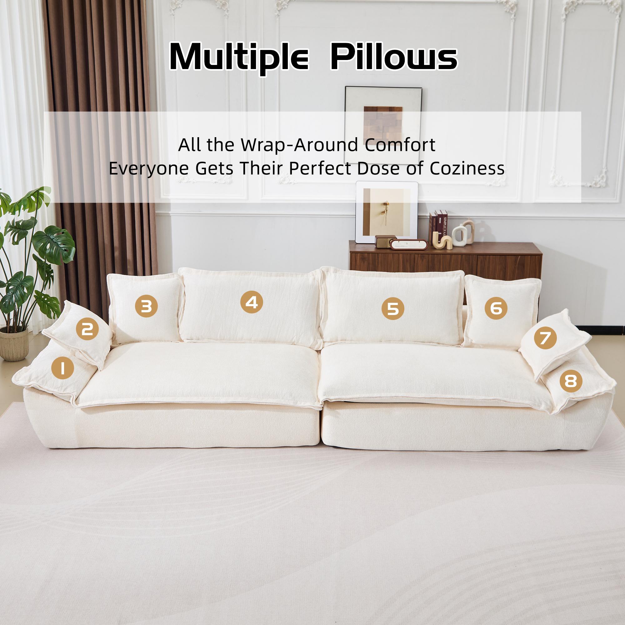 QAK 138" Oversized Modular Cloud Giant Sofa Sectional Couch with Deep Seats Wide Armrests Multiple Pillows Boneless Couches Sofas Loveseat for Living Room Bedroom Apartment Soft Plush