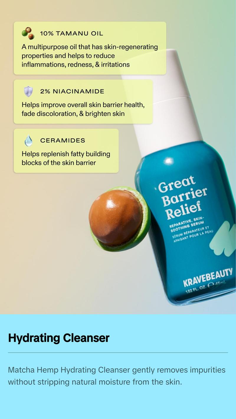 KraveBeauty Barrier Builder Duo to Cleanse & Soothe Skin with Gentle, Non-stripping Cleanser and Barrier Repair Serum