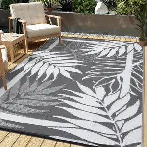 Large-size Leaf-print Outdoor Rug Washable Double-sided Plastic Grass Rug Foldable Garden Decoration Rug for Patios Terraces Backyards Porches Beaches Picnics and RVs
