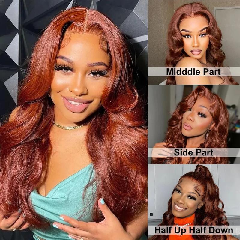 [Bling Hair ]  Reddish Brown 13x6 Lace Front Wigs 33# 4#Human Hair Pre Plucked 180% Density 13x4 Body Wave Auburn Colored Human Hair Lace Frontal Wig