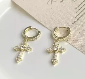 Pavé Cross Dangle Earrings 	Luxury Cross Hoop Earrings