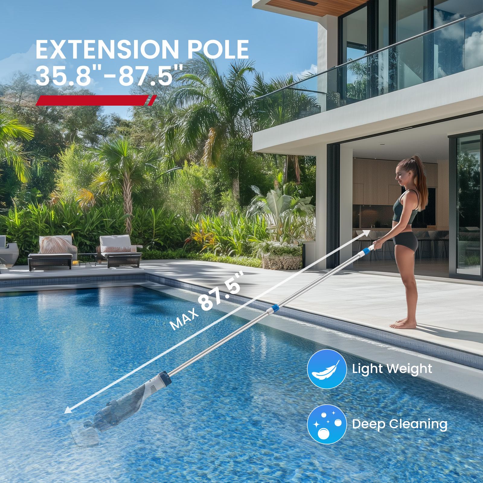 【Spring Cleaning】Enhulk PooCl Vacuum for Above Ground Pool with Telescopic Pole, Running time up to 1H, Handheld Design with Powerful Suction up to 18.5 gallon/min