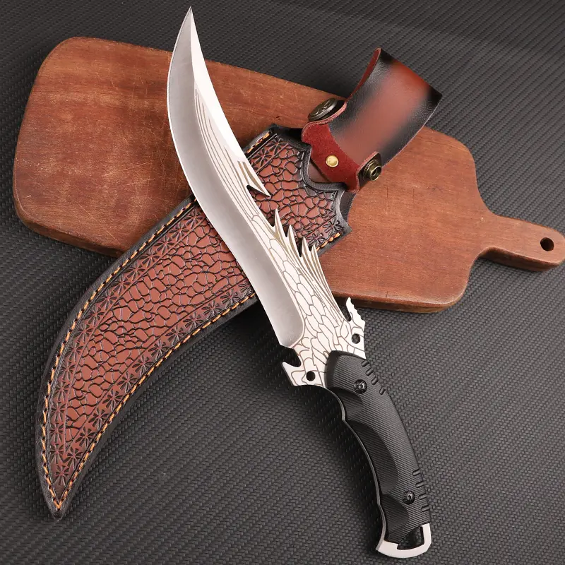 Stainless Steel Dragon Blade Kitchen Knife with Leather Sheath - Razor Edge Full Tang, Durable Steel Tool, Unique Dragon Scale Design for Chefs, Kitchen Tasks, Camping Gift for Men