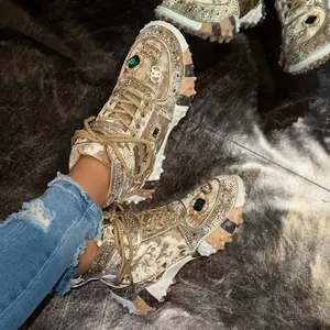 Women Contoure Crystal High-Top Sneakers – Thick Sole Fashion Trainers Argie Noir