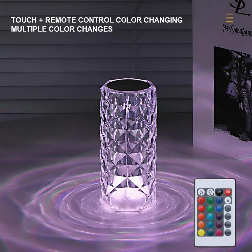 Color-Changing Lamp with Touch Sensor & Remote Control 16 RGB Colors Crystal Design for Modern Ambiance Lighting Decor