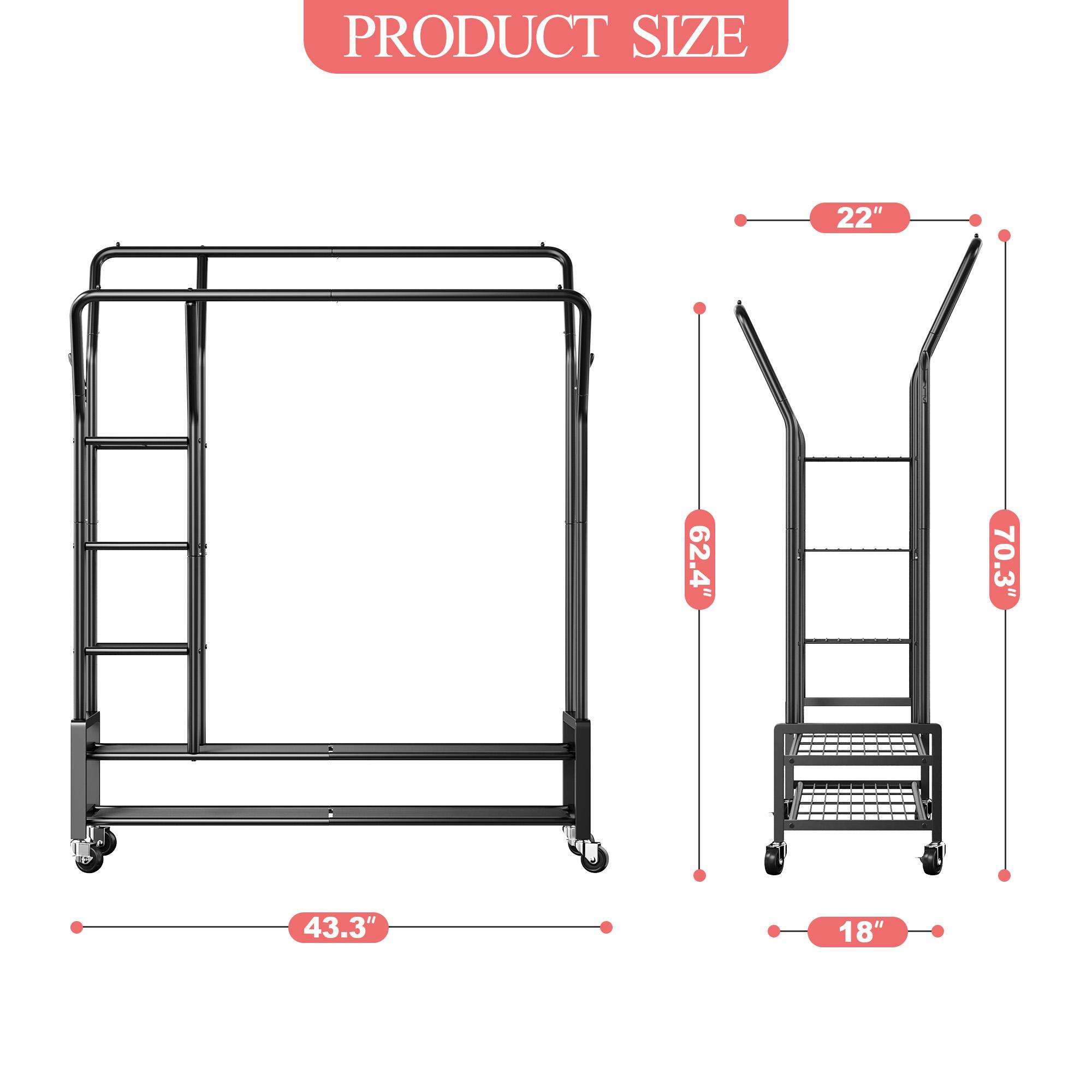 Raybee Clothing Rack with Shelves &Double Hanging Rods, Portable Clothes Rack with Wheels Rolling Garment Rack, HangingClothing racks Holds Up to 245LBS, Metal Closet Rack, Clothes Organizer Solutions 43.3"Wx22"Dx70.3"H Raybee Clothing Rack with Shelves &Double Hanging Rods, Portable Clothes Rack with Wheels Rolling Garment Rack, HangingClothing racks Holds Up to 245LBS, Metal Closet Rack, Clothes Organizer Solutions 43.3"Wx22"Dx70.3"H