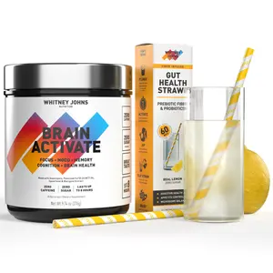Gut Health Straws, Whitney Johns, Prebiotic Fiber & Probiotics, Real Lemon, Zero Sugar & Brain Booster Powder- Neuro Enhancer, Zero Caffeine, C8 MCT-04T,Zero Sugar, suitable for Adults