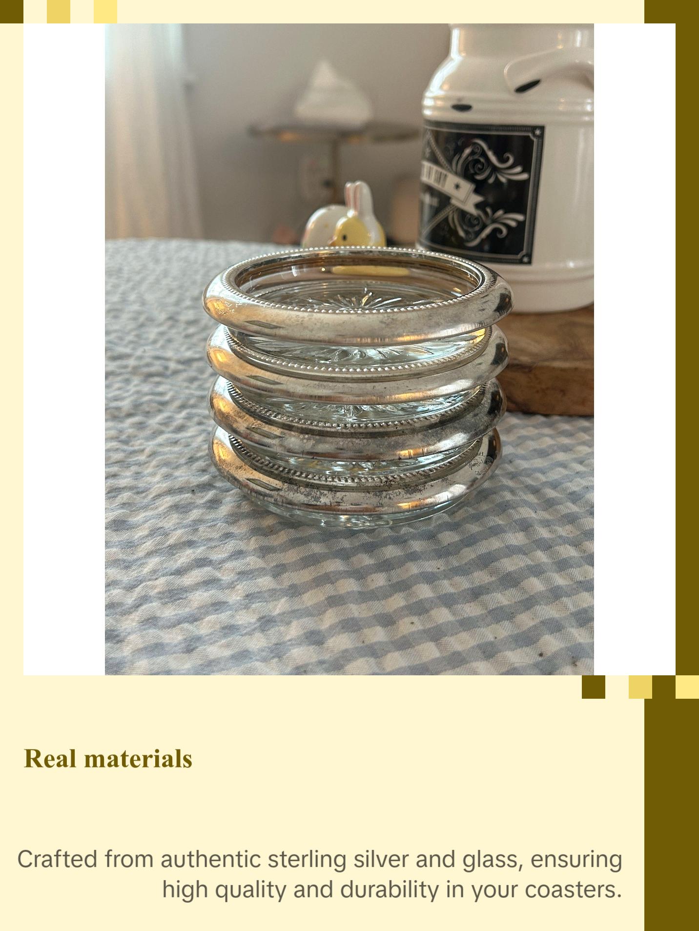 Antique Silver & Glass Coaster Set