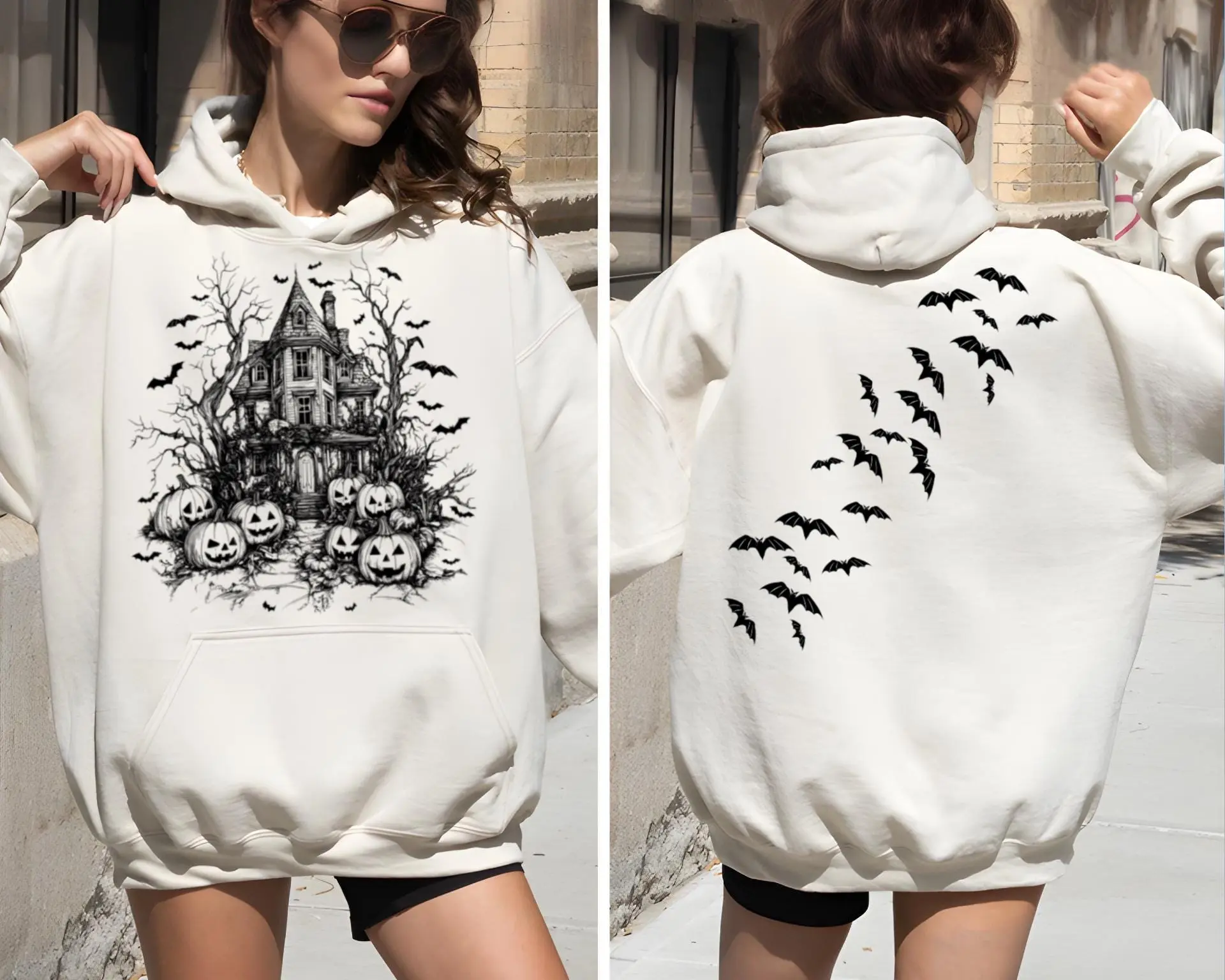 Haunted House Hoodie Halloween Party Hoodiebats Halloween Hoodiespooky Season Hooded Sweatervintage Halloween Hoodietrendy Ghost Hoodie  T-shirt, sweater and Hoodie