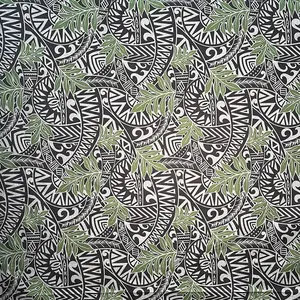 Traditional Polynesian Tattoo Philodendron Leaves Chambray (Denim Look) Fabric | Islands Fabric