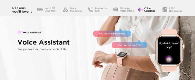 Smart Watch Pro for Women & Men with 30 Days+ Battery Life Heart Rate SpO2 Sleep Monitor 120 Sports Modes IP68 Waterproof Fitness Tracker Call & Message Notifications 1.85" Touchscreen Customizable Watch Faces Wristwatch Digital