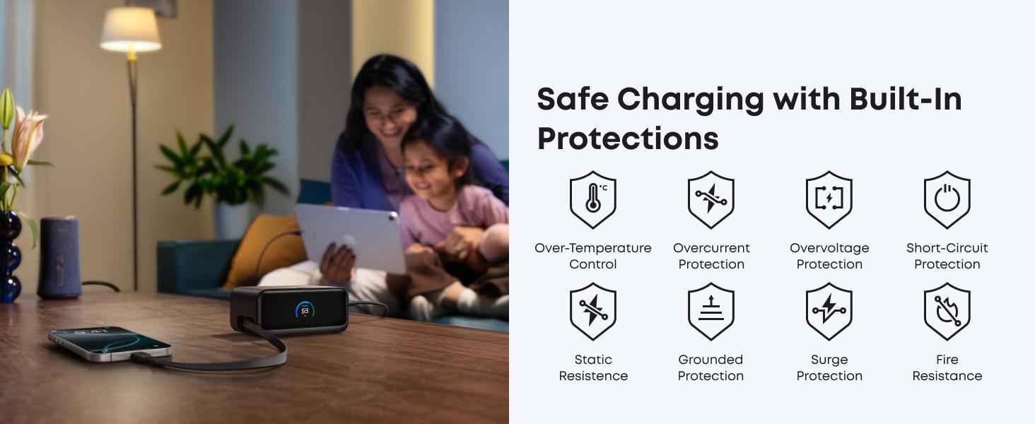 Anker Nano 7-in-1 USB-C Charging Station with 2.3ft InstaCord, 3 USB-C, 3 AC Outlets, 1 USB-A, 100W Desktop Power Strip for iPhone 17/16, MacBook, and More, Perfect for Multitasking