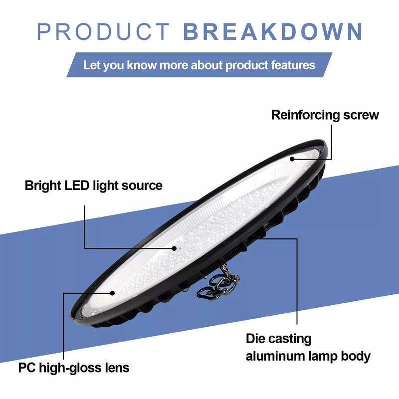 200W UFO LED High Bay Light Commercial Industrial Lighting for Warehouses and Retail Spaces 30,000 Lumens, Includes US Standard Plug and Suspension Chain, 6000K Daylight Color Temperature, Safe and Efficient