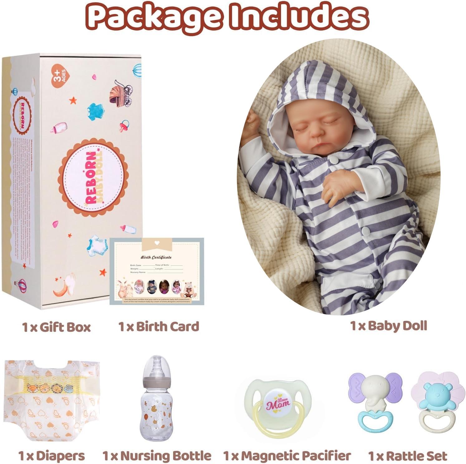 BABESIDE 20-inch 8-Piece Full-Body Vinyl Unisex Reborn Doll with Gift Box and Accessories Perfect for Christmas, New Year, Birthday Gifts, and Collectibles