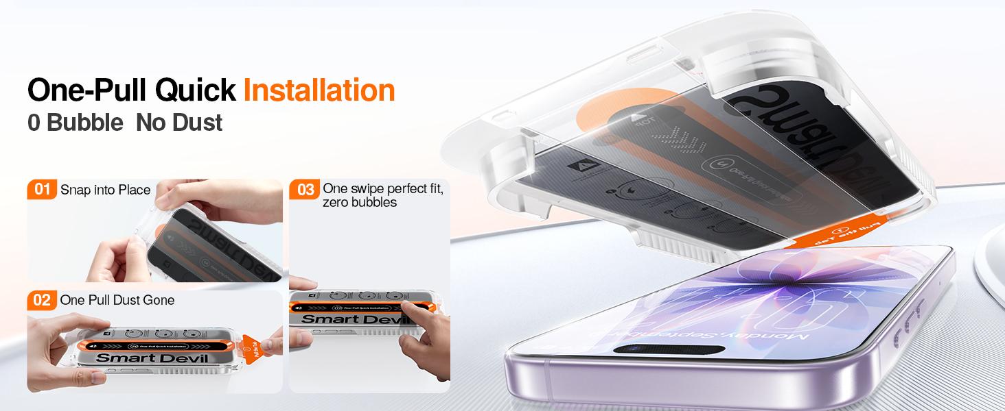 【Dust-free Fit Tray】2 Pack SmartDevil HD Clear Screen Protector for iPhone 17promax/17pro/16promax/16pro/15/15pro/14/13pro/13 Tempered Glass, Shatterproof Protection bubble-free Scratch Resistant 9H Hardness,Fast & Easy Installation, Anti-Spy Privacy Film
