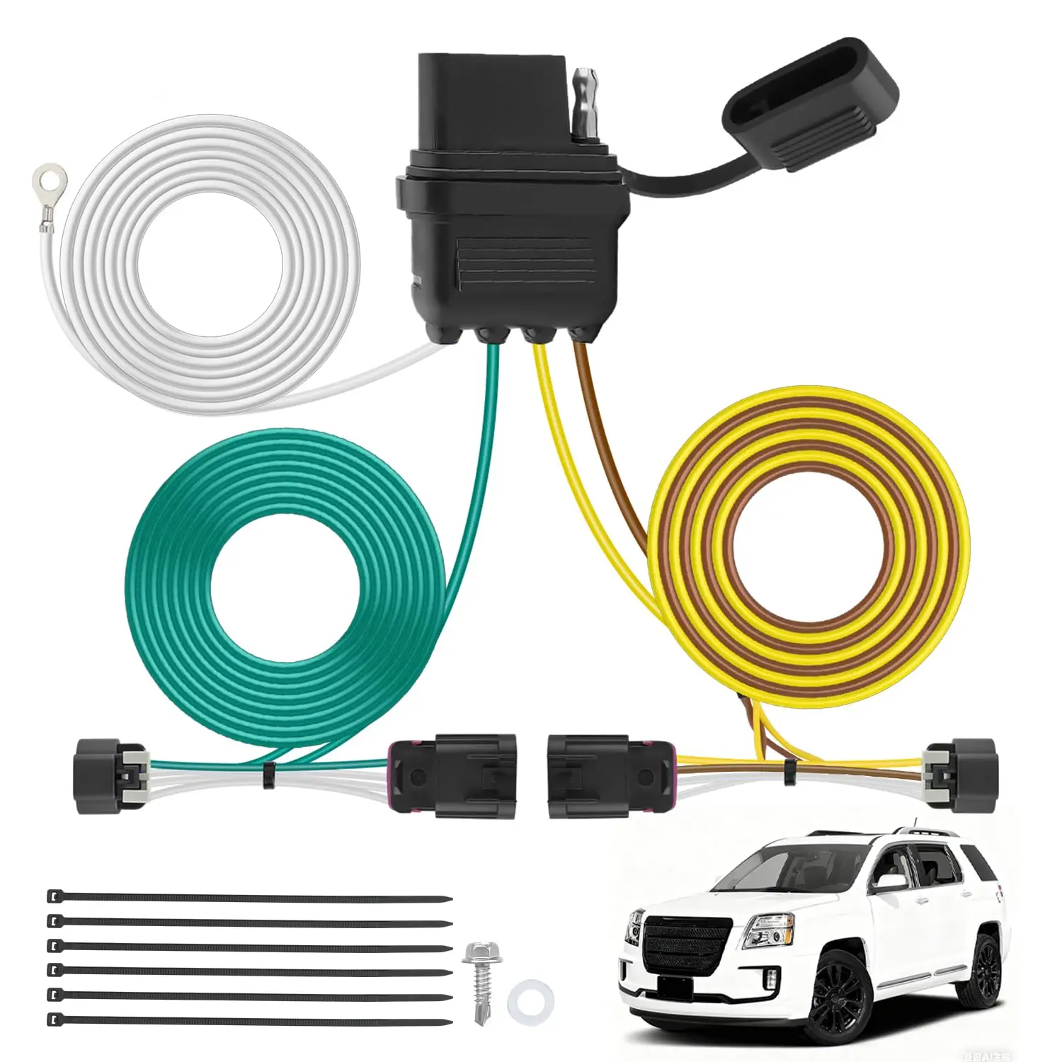 4-Pin Vehicle-Side Custom Trailer Wiring Harness Kit 56094 with Flat Connector, Plug-and-Play PVC Copper Wires, Tow Lighting for 2010-2017 Chevy Equinox/GMC Terrain (w/o Factory Simple Fit Hitch Towing Package)