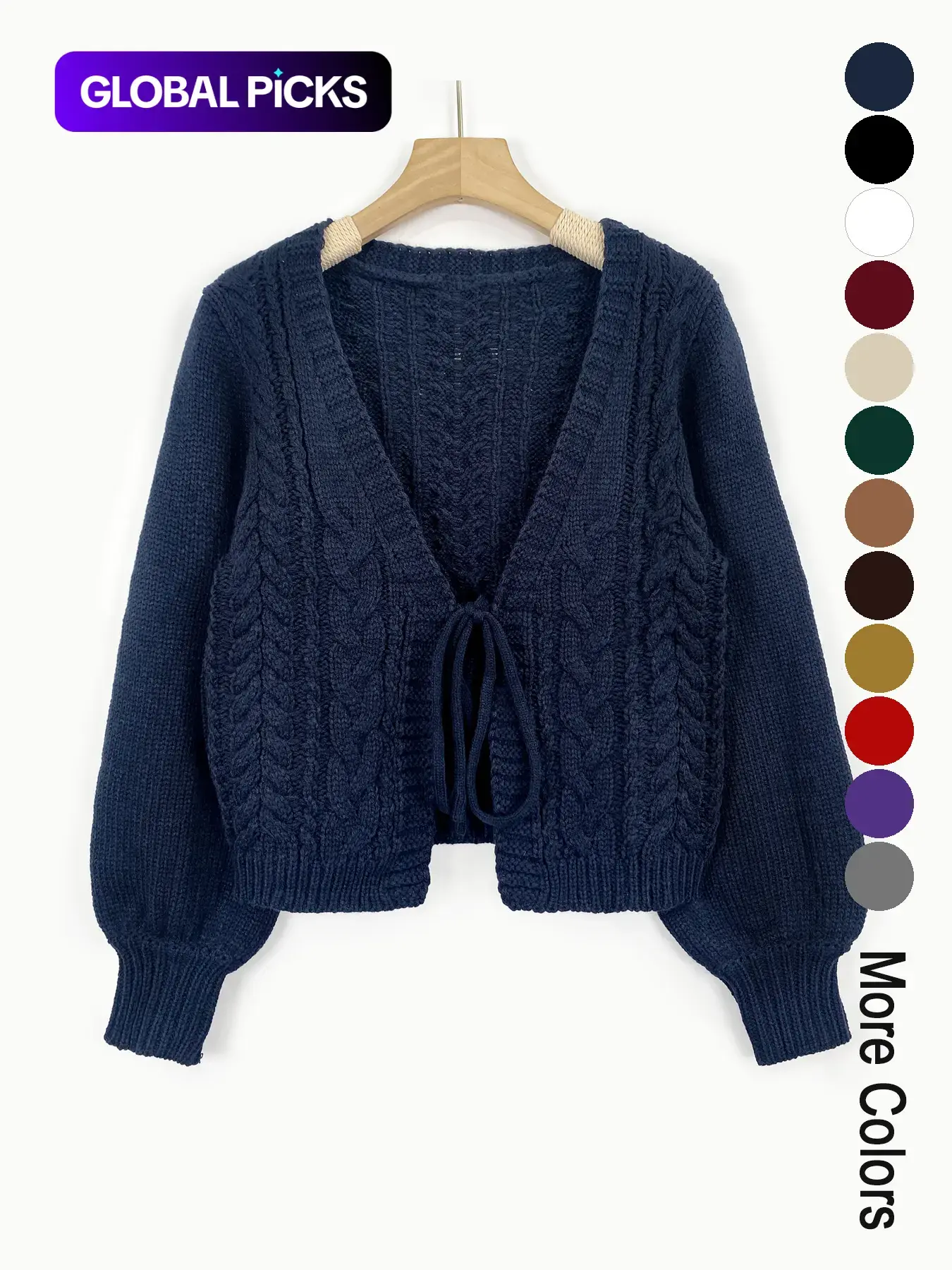 Women's Solid Basic Loose-Fit Drop Shoulder Long Sleeve Cardigan, Ladies Knitting Tops, Minimalist Casual Tie Front V Neck Knitwear for Fall & Winter Piece
