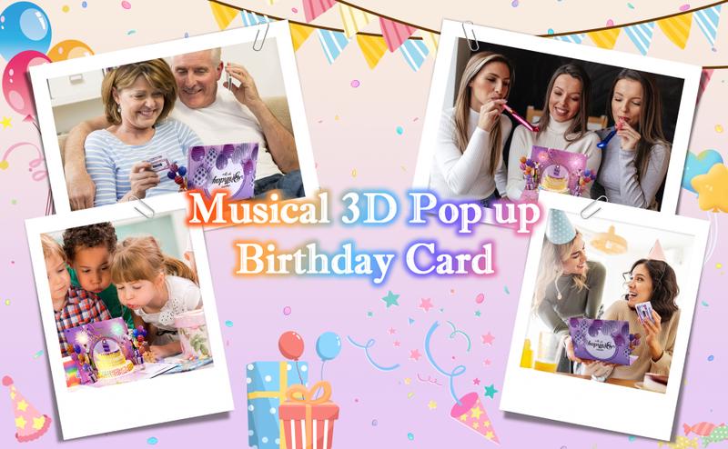 Pop-Up Musical Birthday Card with LED Lights, 3D Cake & DIY Age Number – Sings ' Happy Birthday', Fireworks & Balloons Design Music Pop-Up Card | Surprise Gift for Him, Her, Kids, Friends