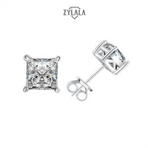 [336] 1/2CT Synthetic Moissanite Stud Earring Princess Cut Wedding Earring Sterling 925 Silver Jewelry Stud Earrings Elegant Luxury Style Engagement Earring