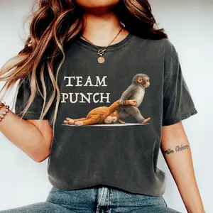 Team Punch Monkey T Shirt, Funny Cute Monkey Graphic Tee, Animal Humor Shirt, Novelty Meme Gift