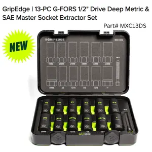 GripEdge | 13-PC G-FORS 1/2" Drive Deep Metric & SAE Master Socket Extractor Set