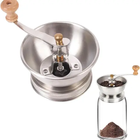 Stainless Steel Manual Ceramic Burr Coffee Grinder Lid - Durable Reusable Mason Jar Attachment, Easy to Clean Coffee Grinding Tool, Fits All Regular Mouth Mason Jars, Portable for Camping, Power Outage Prep