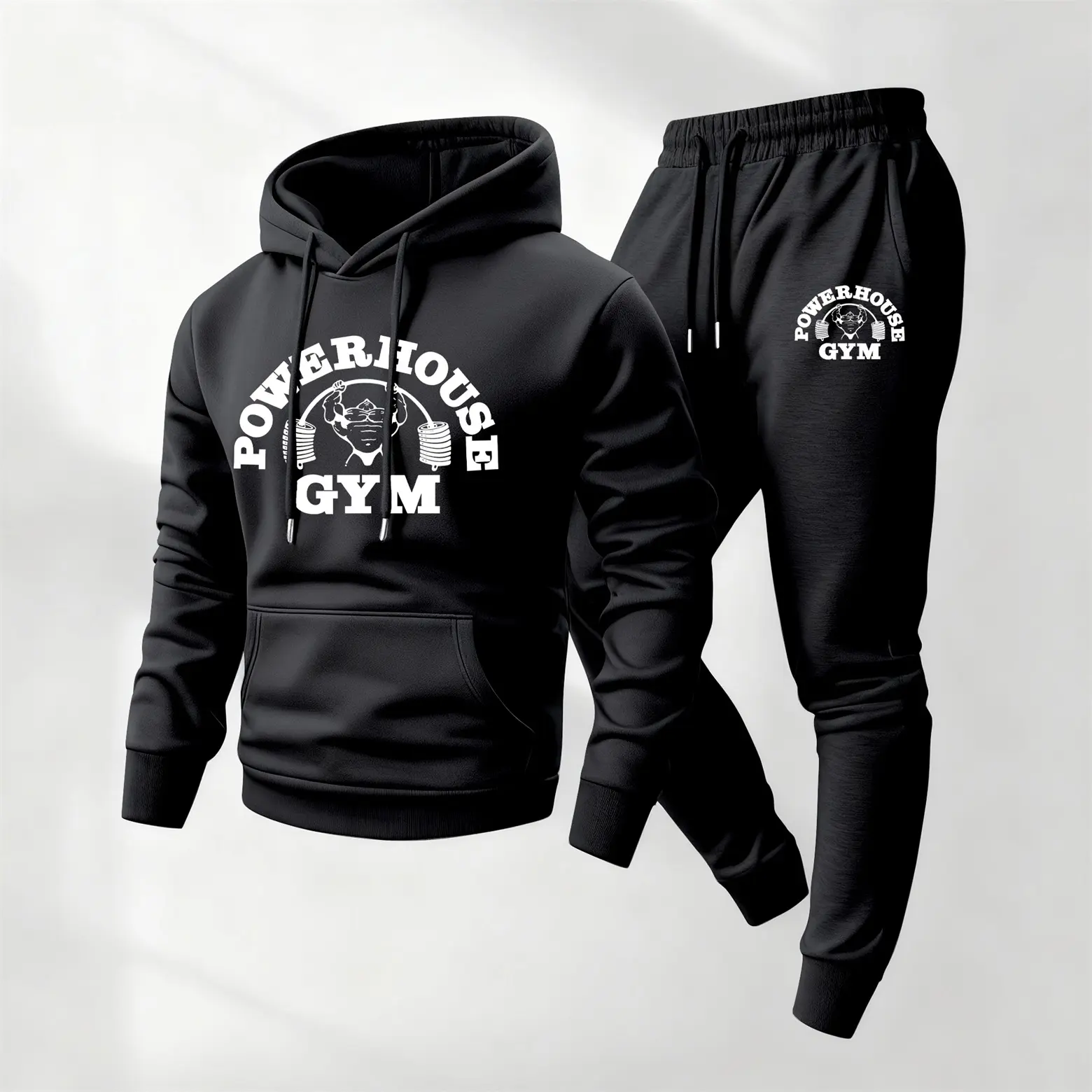 Men's Athletic 2-Piece Tracksuit Set, Smooth Polyester Printed Long Sleeve Hoodie and Sweatpants for Gym and Casual Wear, Athletic Activewear Tracksuits, Casual Workout Loungewear, Men's 2 Piece Sets, Yoga Tracksuit Set