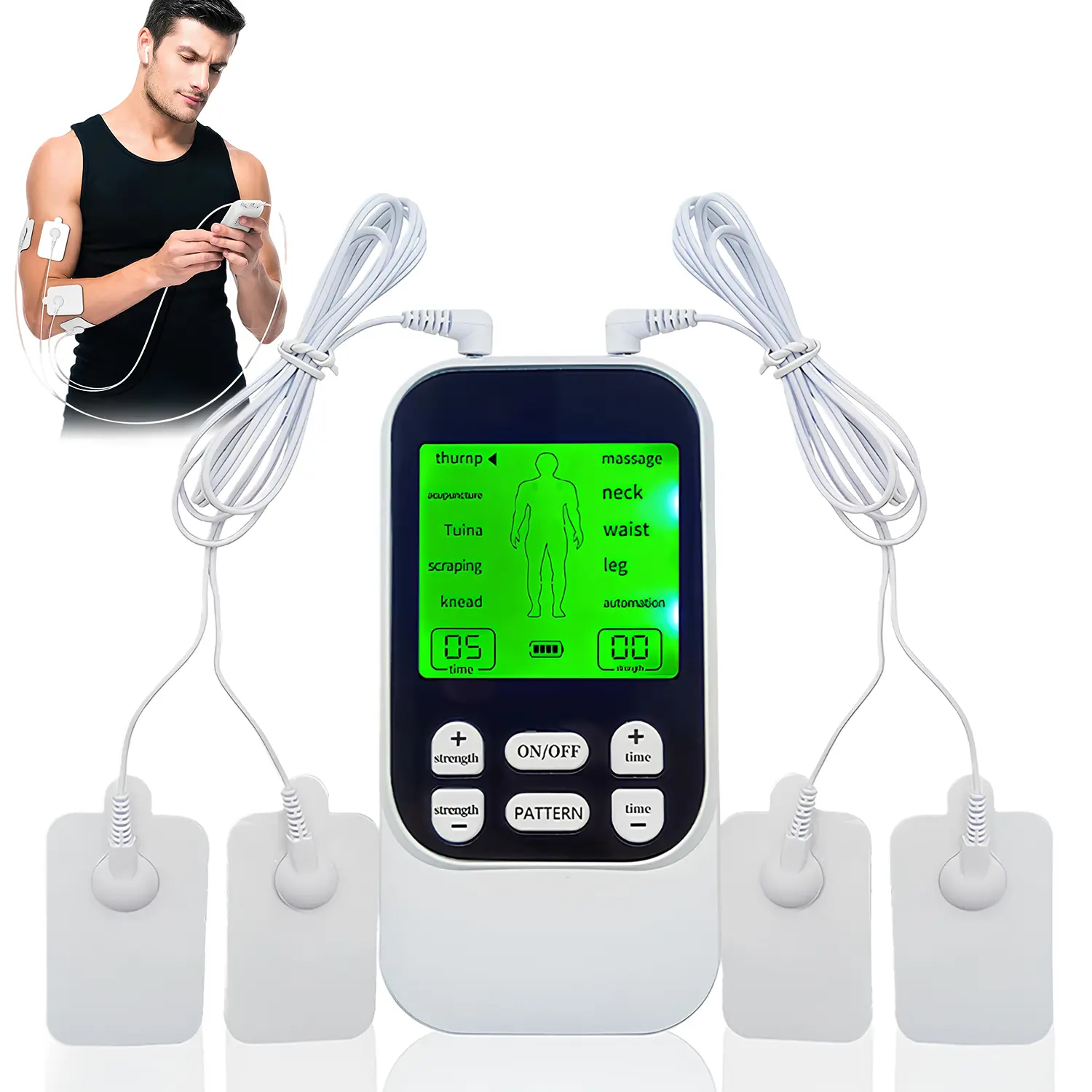 EMPTAN Tens Unit Muscle Stimulator - Adjustable Rechargeable Therapy Device with 10 Modes, 4 Electrodes Pads for Shoulder Pain Relief, Muscle Relief & Pain Reduction