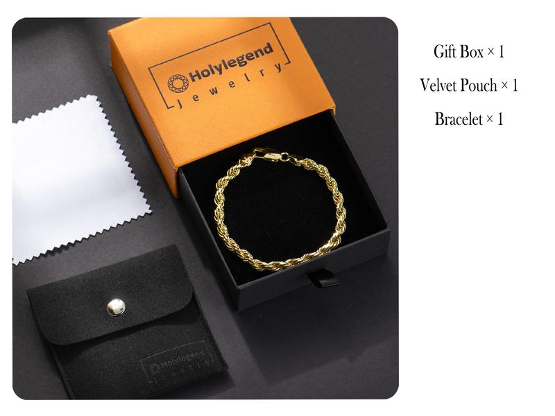 Holylegend 14K Gold-Plated Rope, Figaro, Cuban Concave, Franco, Byzantine Bracelet, Twisted cable bracelet,Elegant jewelry bracelet, 8" Length, 6 mm/8 mm/10 mm Width,Diamond Cut