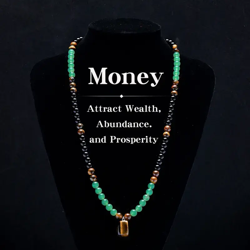 S Money Attraction Necklace With GreenAventurine & Tiger Eye Pendant Healing Crystal Stone ，Anniversary, Vacation &Theme Parties Jewelry Charms Abundance Crystal bracelet，Long Chain，Sweater chain，Ideal Gift Jewelry for Men and Women