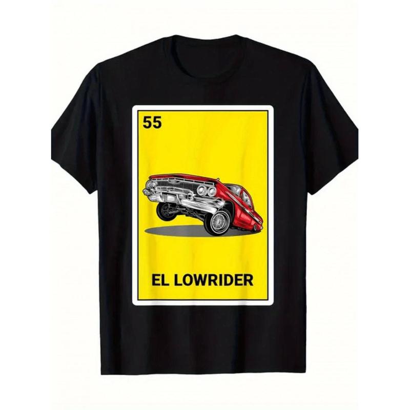 MenS Lowrider Chicano Graphic Tee Black With Red Car Design And El Lowrider Text For Casual Wear