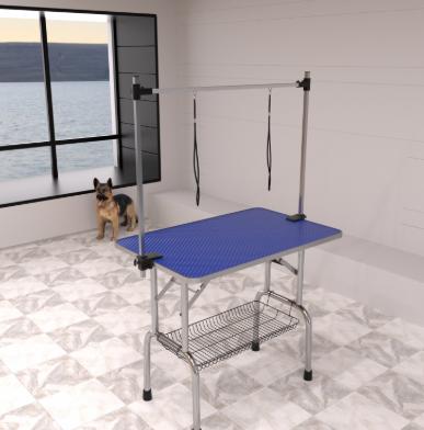 2-in-1 Pet Grooming Table & Care Desk! Foldable & Height-Adjustable, With Hook & Storage Basket, Universal Table for Dog & Cat Bathing/Blowing/ Nail-Trimming