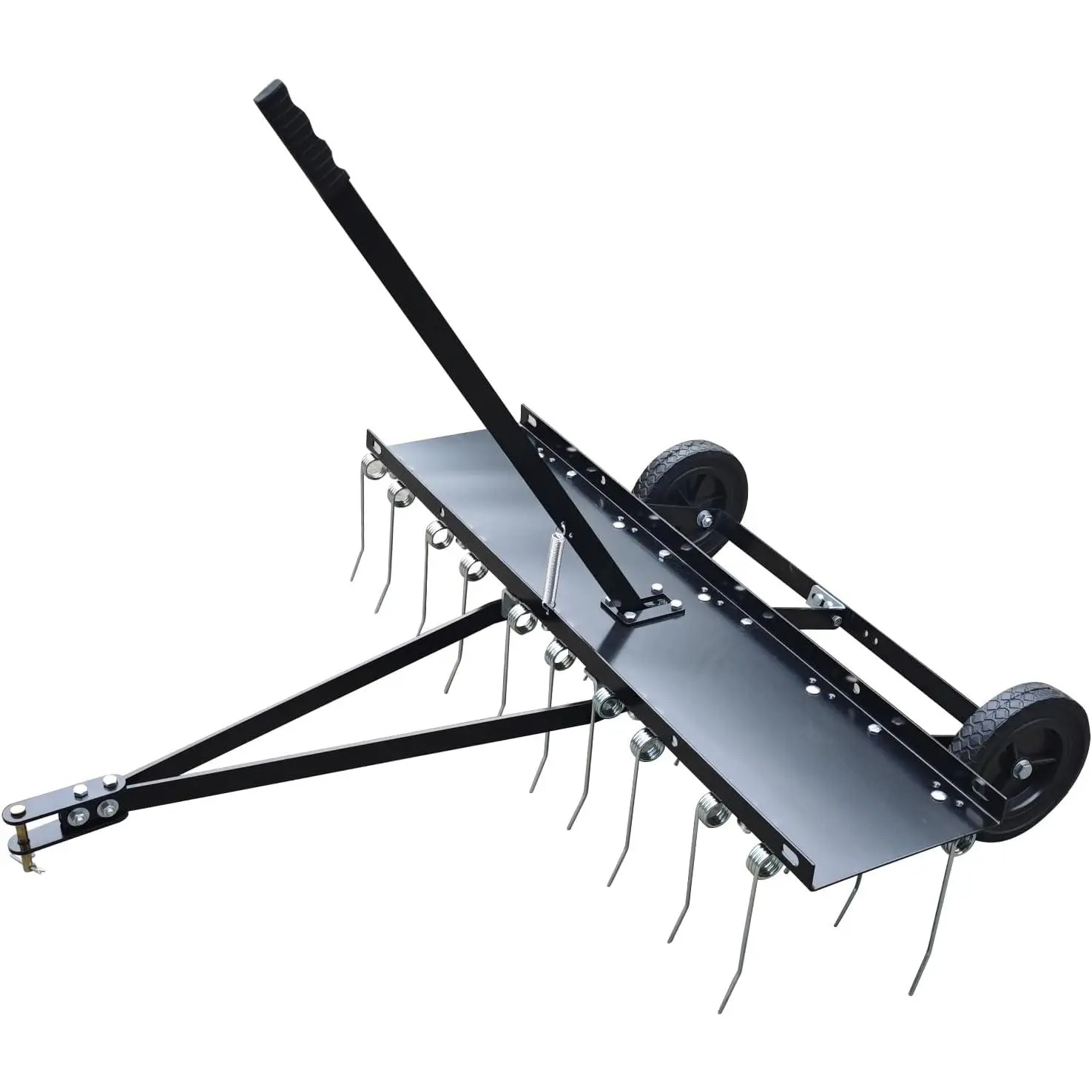 Tow Behind Dethatcher, 48 Inch Tow Dethatcher with 24 Spring Steel Tines, Lawn Dethatcher Rake for ATV Mower, Tow Behind Lawn Rake with Lift Handle