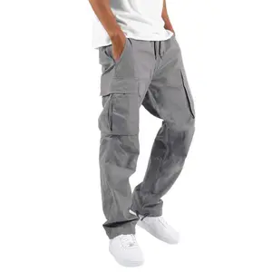 Mens Cargo Pants Drawstring Casual Hiking Pants Joggers Athletic Trousers Cotton Loose Straight Sweatpants for Men