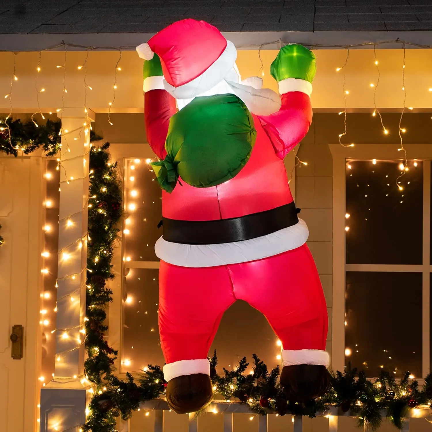 Christmas 2025 Holiday Decorations 5.5 FT Tall Christmas Inflatable Hanging Santa Santa with Gift Bag Display Decorations, Blow Up Climbing Santa with Build-in LED for Xmas Party, Outdoor, Yard, Garden, Lawn Winter Decoration winter decor Holiday Light