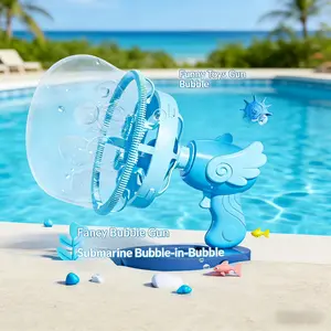 Bubble Gun Bubble Machine Angel Bubble Blower Toy for Kids and Toddlers Bubble in Bubble Gun Party Favors Birthday Christmas Easter Gift for 3-9 Years Old Boys and Girls (Blue and Red)