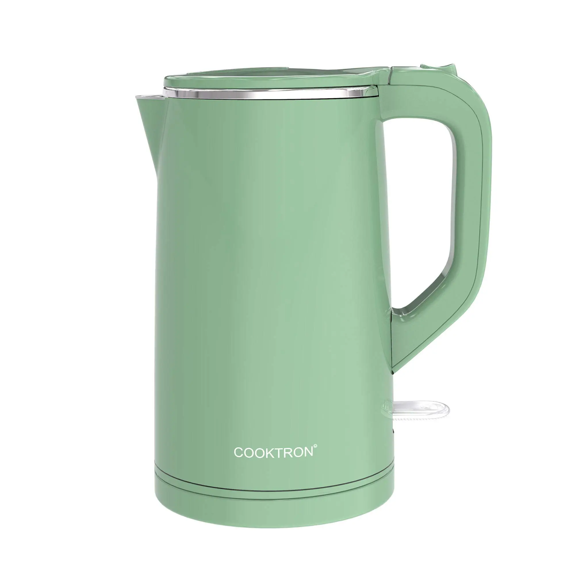 COOKTRON 1.7L Electric Kettle - 1500W Quiet Boiling, Double Wall Stainless Steel & BPA-Free Plastic Cool-Touch Grip, Cordless with British Strix Thermostat, Auto Shut-Off, Boil Dry Protection & Keep Warm, Green