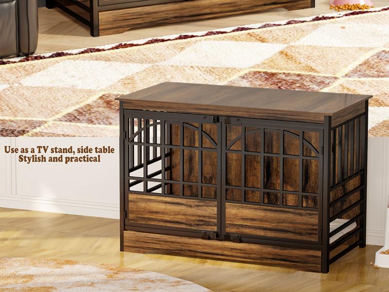 COZPAW Heavy Duty Dog Crate Furniture, 52 Inch Wooden Dog Kennel Indoor for XLarge Breed, Dog Crates for Large Dogs with Double Doors, Decorate as House TV Stand, End Table-White Brown