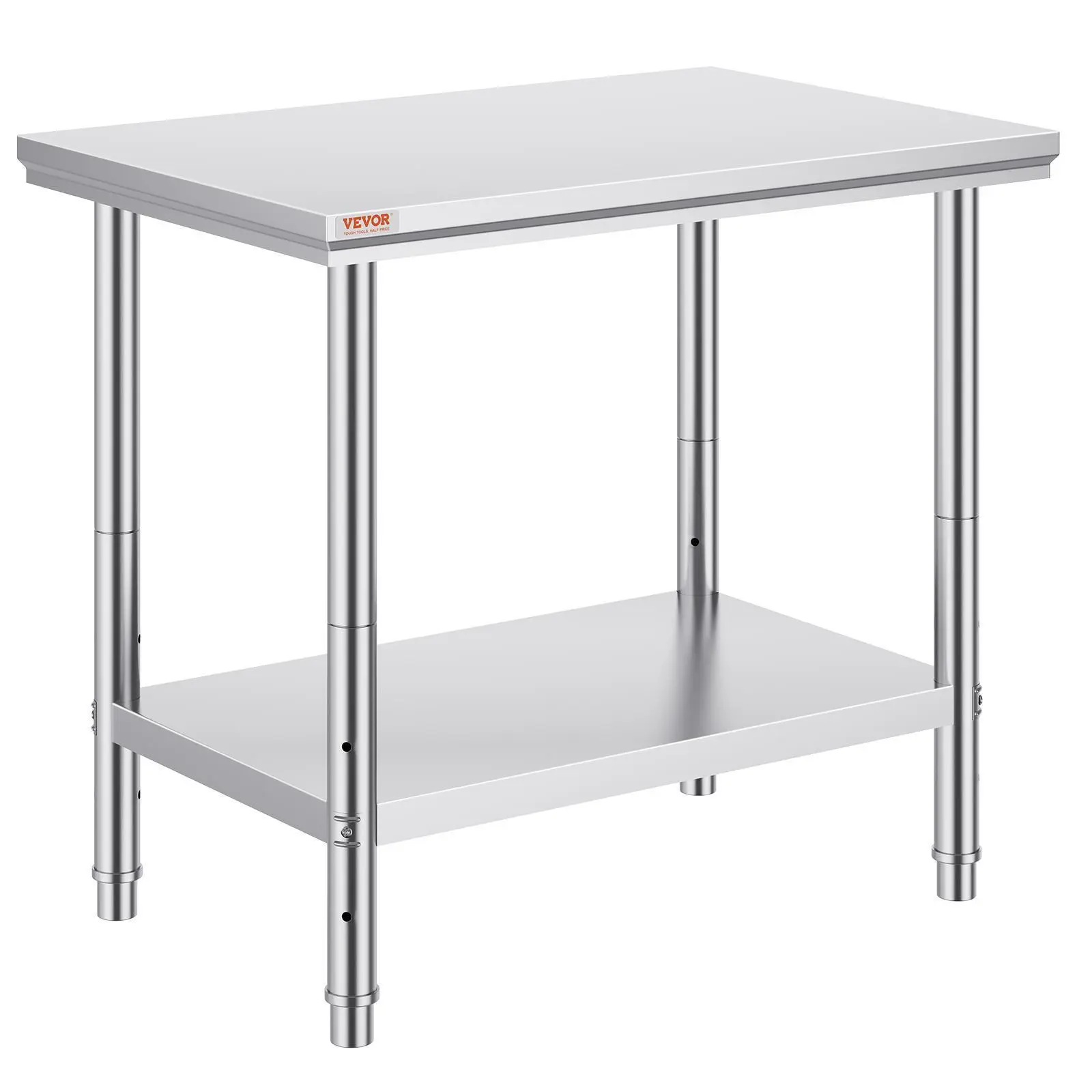 【Summerfinds】VEVOR Sturdy Stainless Steel Food Prep Table with Shelf, 35X24x31" in, 700 lbs Load Capacity, Heavy-Duty Metal Worktable with 3 Adjustable Height Levels, Business Commercial Workstation for Kitchen, Garage