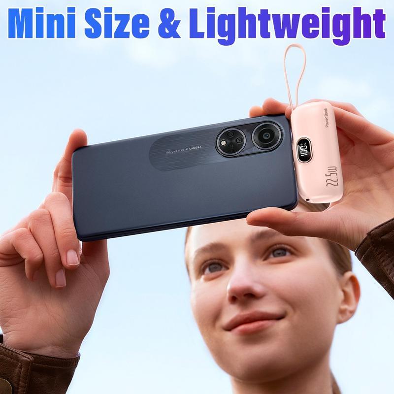 5000mAh Mini Portable Charger Power Bank for phone, Compatible with iPhones and Android phones, including Samsung models-22.5W Fast Charger with 3-Output and Digital Display, Lightwight and Compact
