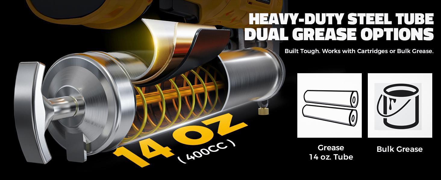 Cordless Grease Gun Compatible with DeWalt/Milwaukee Battery(NO BATTERY!), 12000PSI Dual Pistol&in-Line Grip, Works with Bulk & Cartridge Grease, with 39" Hose&4Couplers toolupgrade